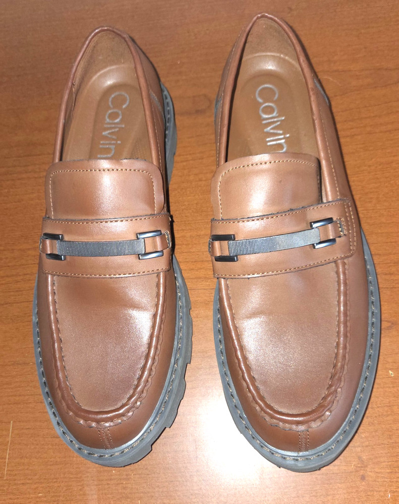 Men's Calvin Klein Shoes 9.5 Loafers Brown Horsebit Excellent Condition