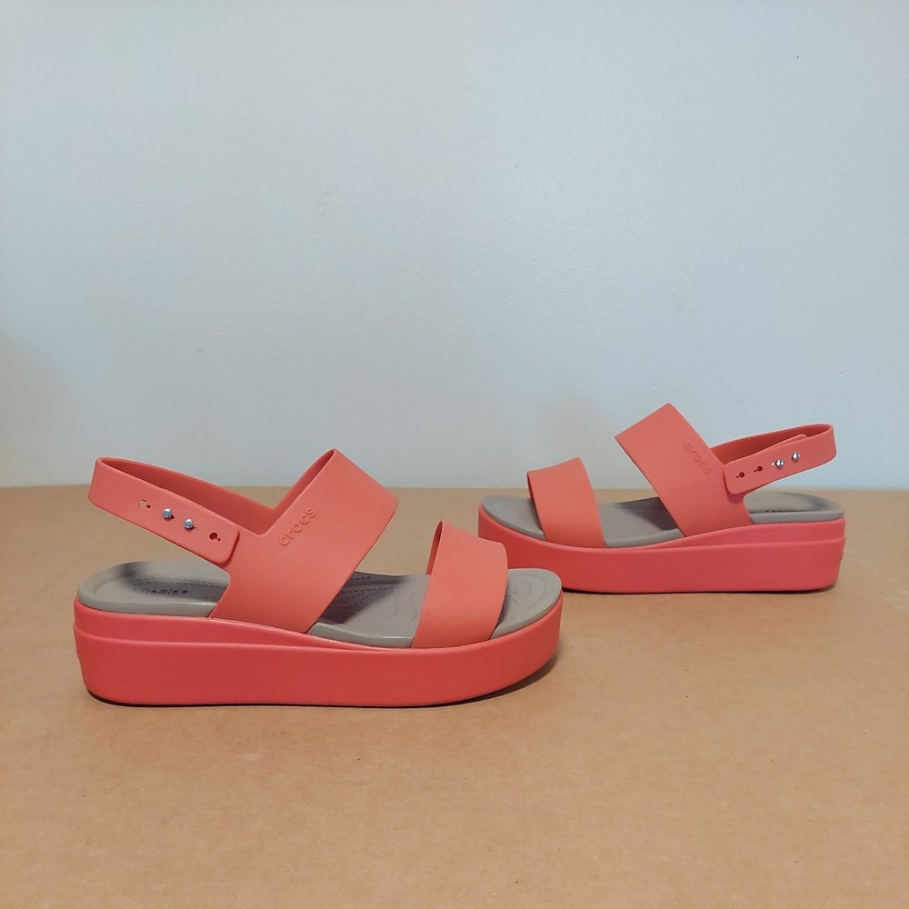 Crocs Brooklyn Low Wedge Spicy Orange/Coral Platform Sandals US Size W9