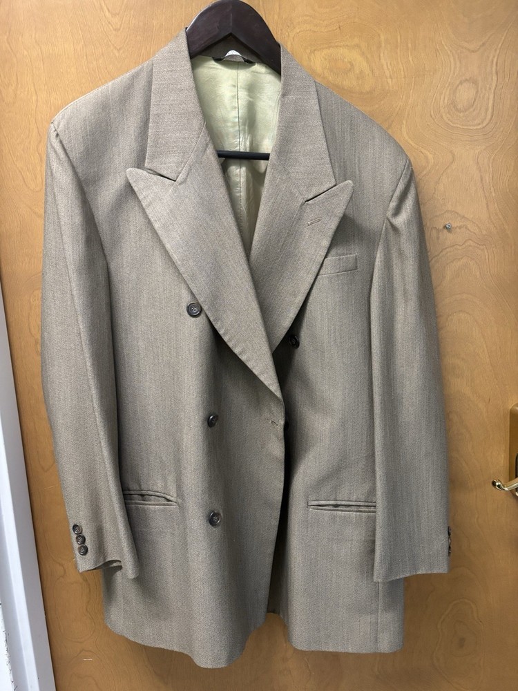 Falcone Mens 46R Double Breasted Blazer Suit Jacket Gray