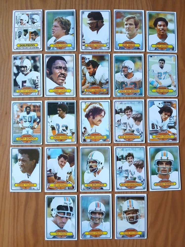 1980 Topps MIAMI DOLPHINS Cards - Lot of 23 - NO DUPES - BOB GRIESE + - VG