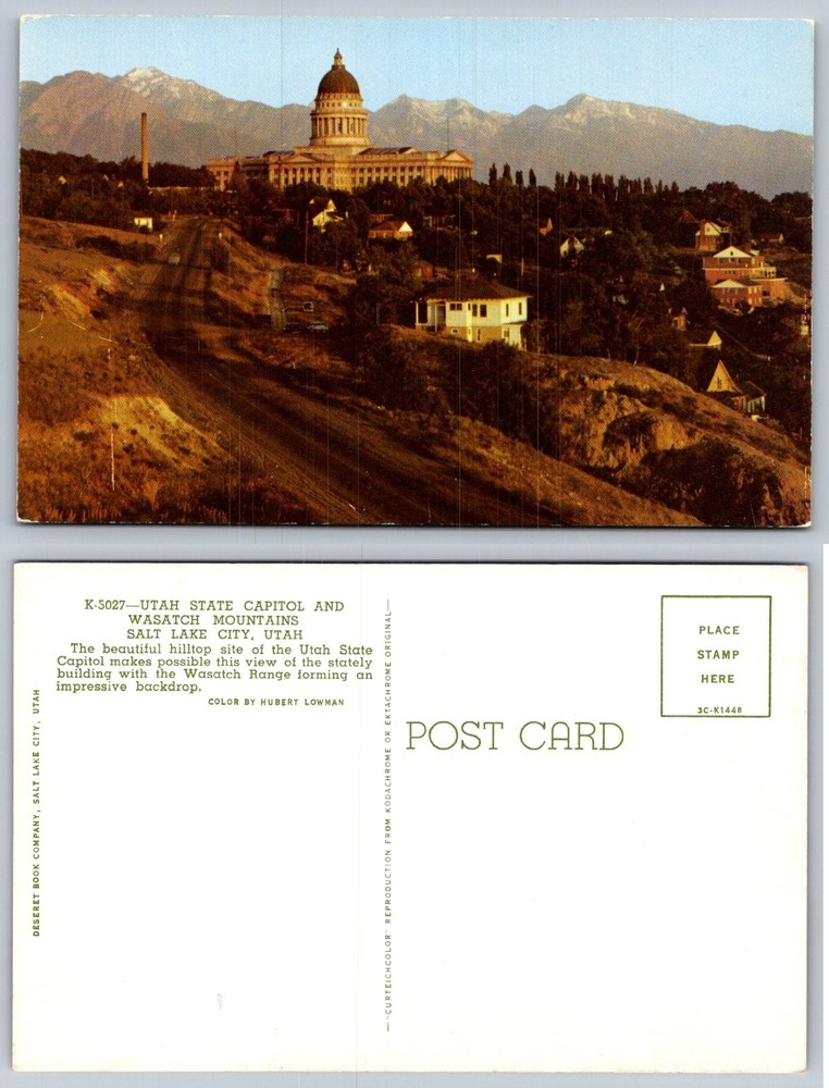 Utah State Capitol Wasatch Mountains Salt Lake City Curteichcolor Postcard