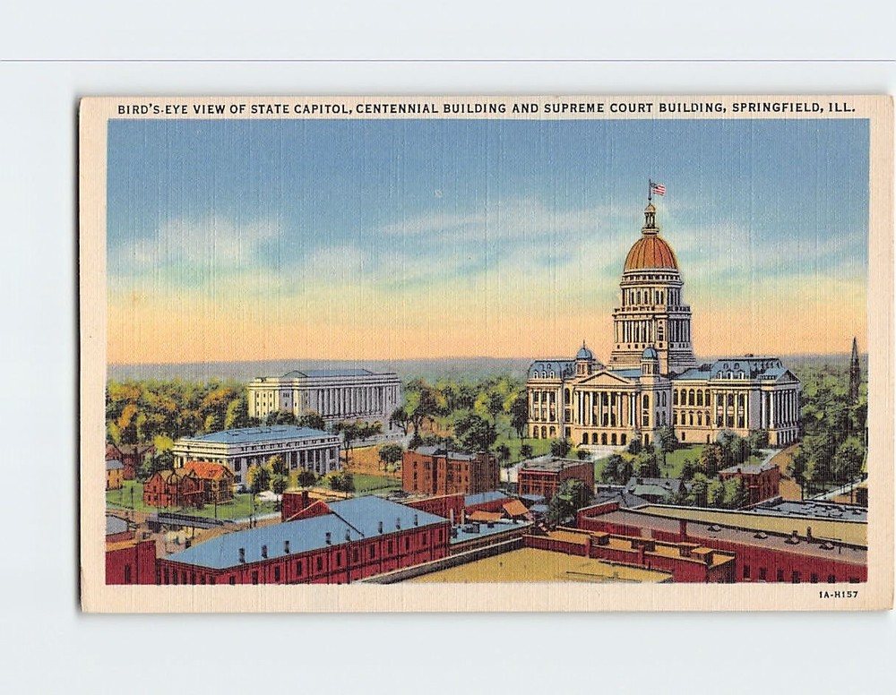 Postcard Bird's Eye View State Capitol Centennial Building Springfield Illinois