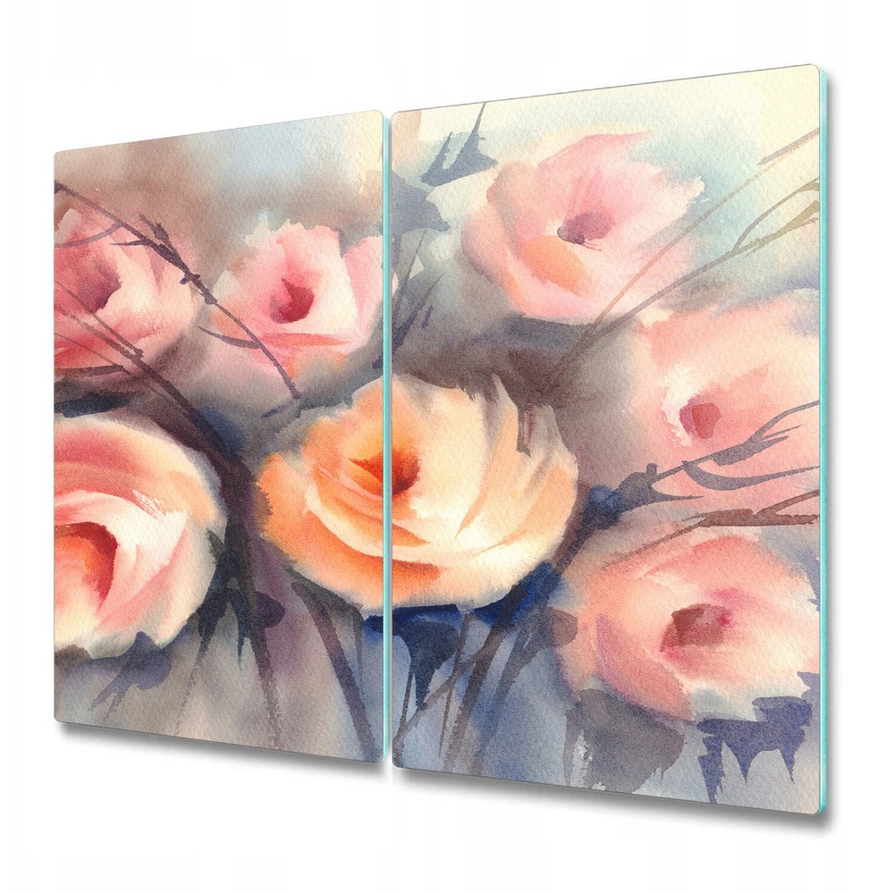 Glass Worktop Saver Orange Roses Bouquet Garden Floral Painting Watercolour