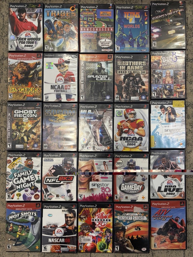 Lot Of 25 PlayStation 2 PS2 Games: Tribes Namco Museum Teris Splinter Cell Socom