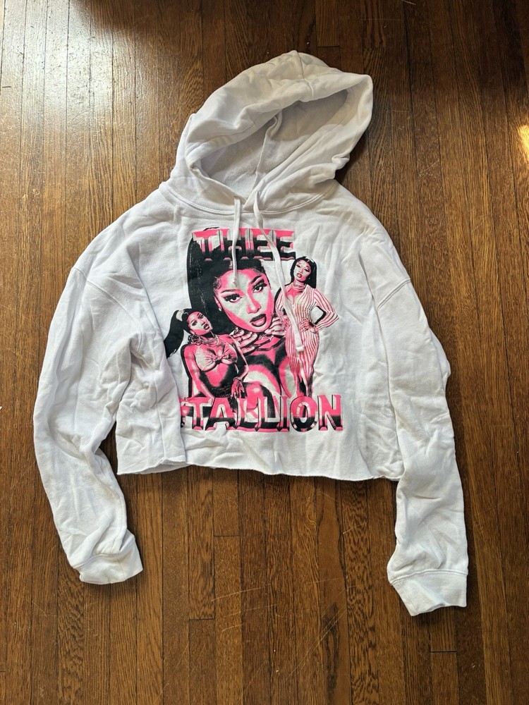 Megan Thee Stallion Graphic Pullover Hoodie White Women's Size M Fleece