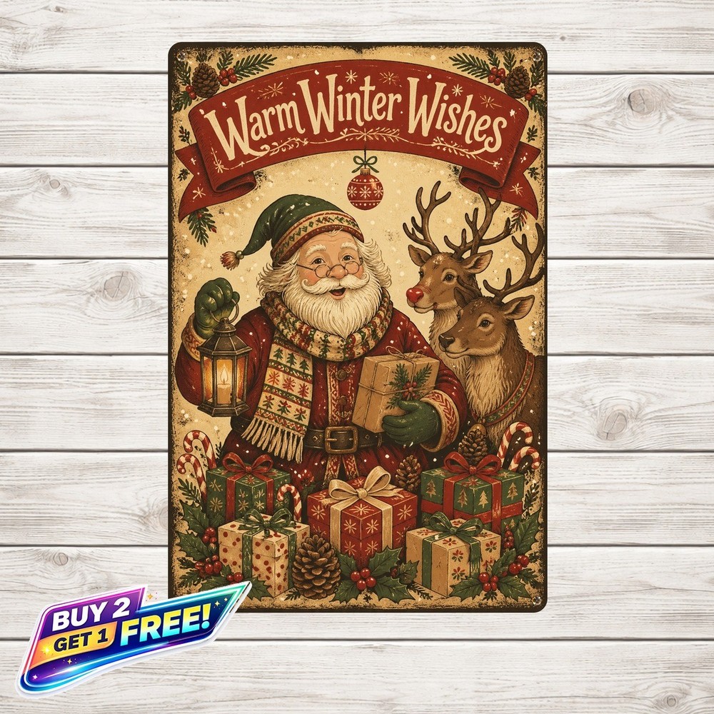 Merry Christmas Santa Claus Tin Metal Sign Festive Home Decor