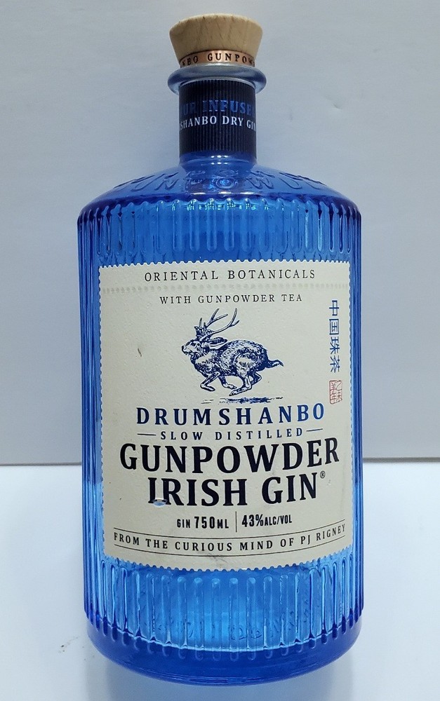 Drumshanbo Gunpowder Tea Irish Gin Empty Blue Bottle 750ml with cork