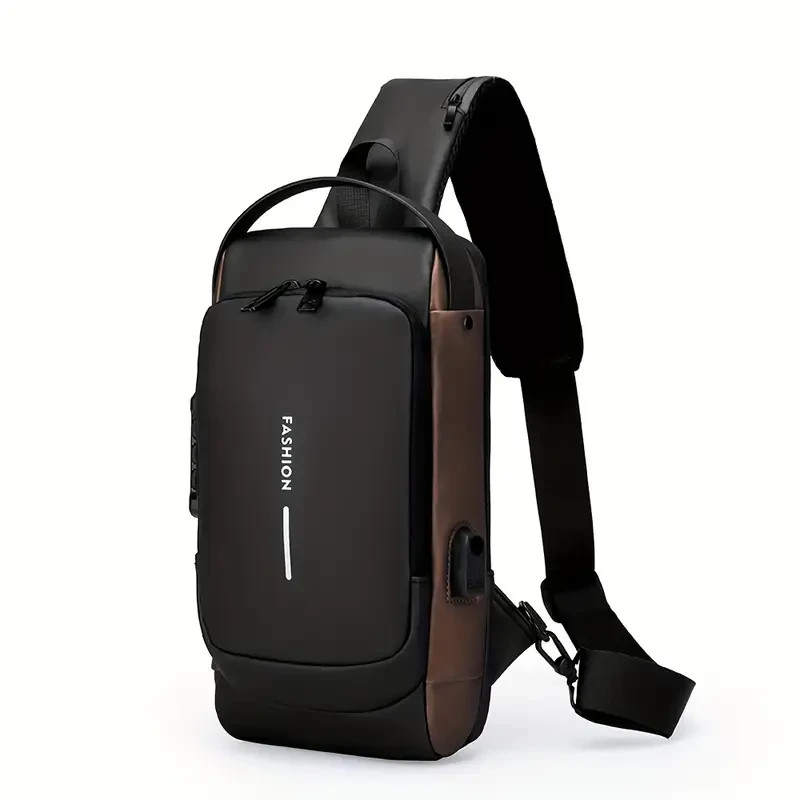 Anti-Theft Men's Sling Crossbody Bag Chest Shoulder Messenger Backpack USB Port
