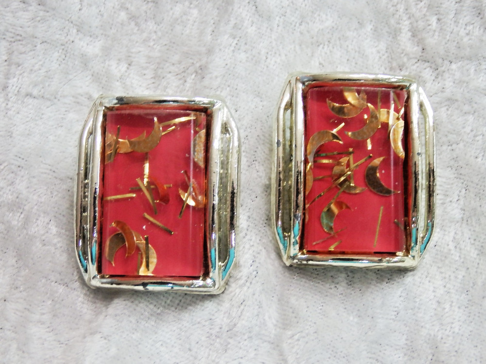 Vintage Pink And Gold Confetti Clip Back Earrings