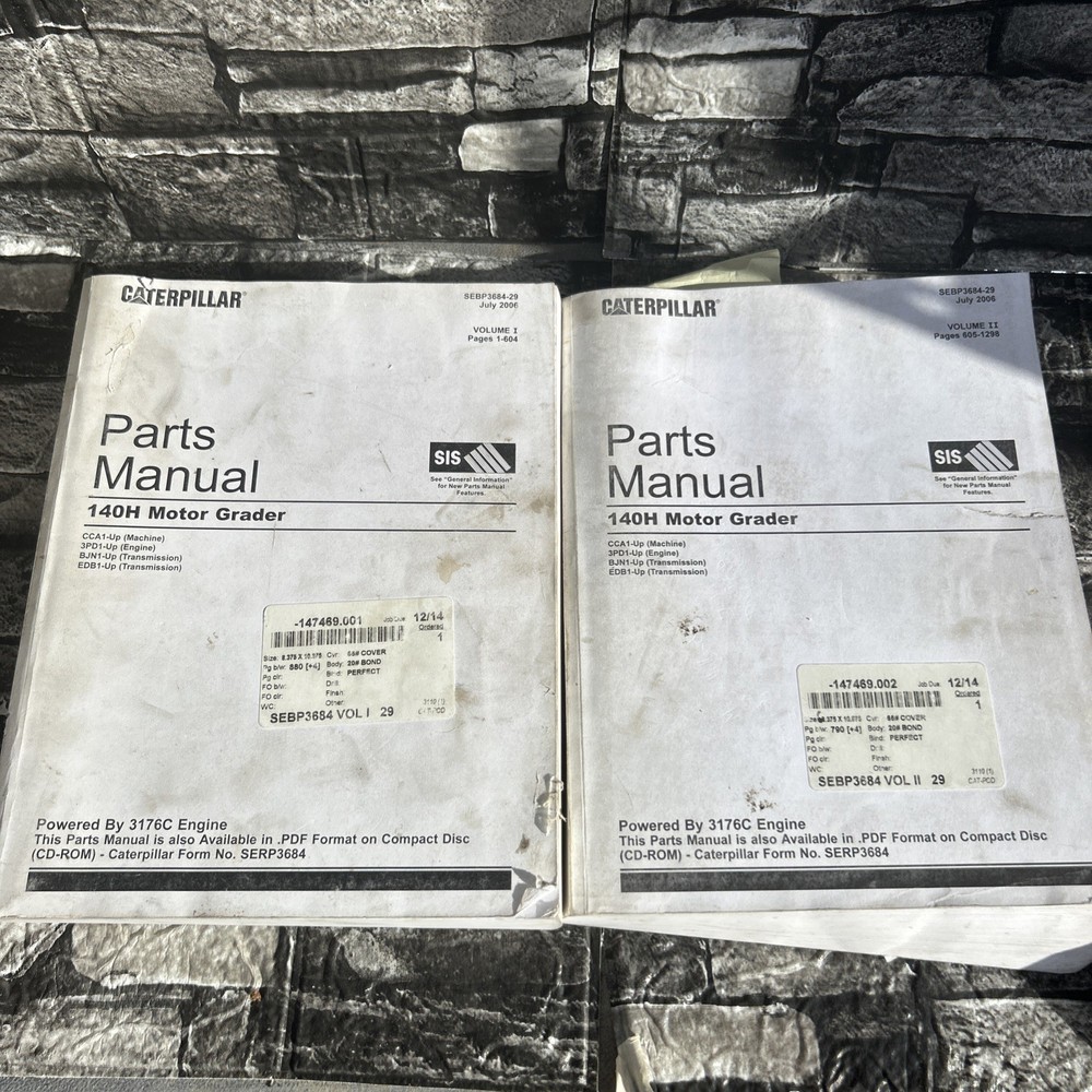 CAT 140H motor Grader Parts Manual SEBP3684-29 VOLUME 1,2
