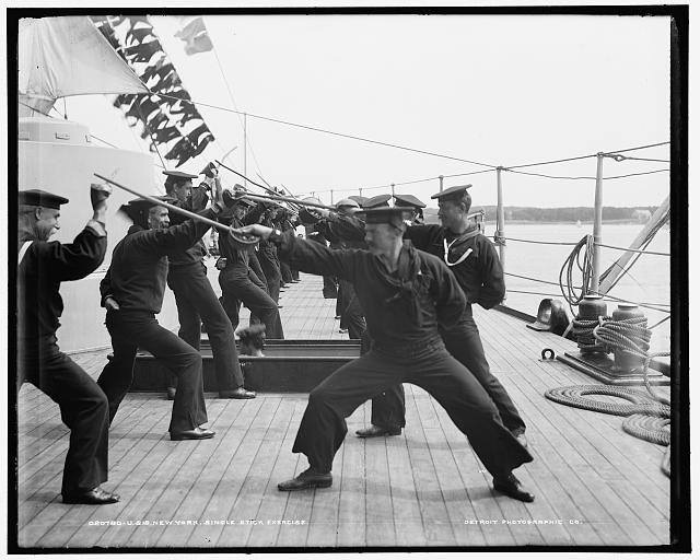 USS New York,single stick exercise,military training,cruisers,warships,1893