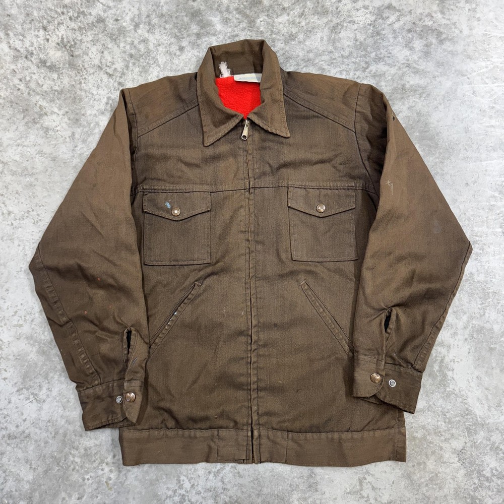 Vintage Dickies jacket mens 38 brown mechanic workwear 70s fleece lined grunge