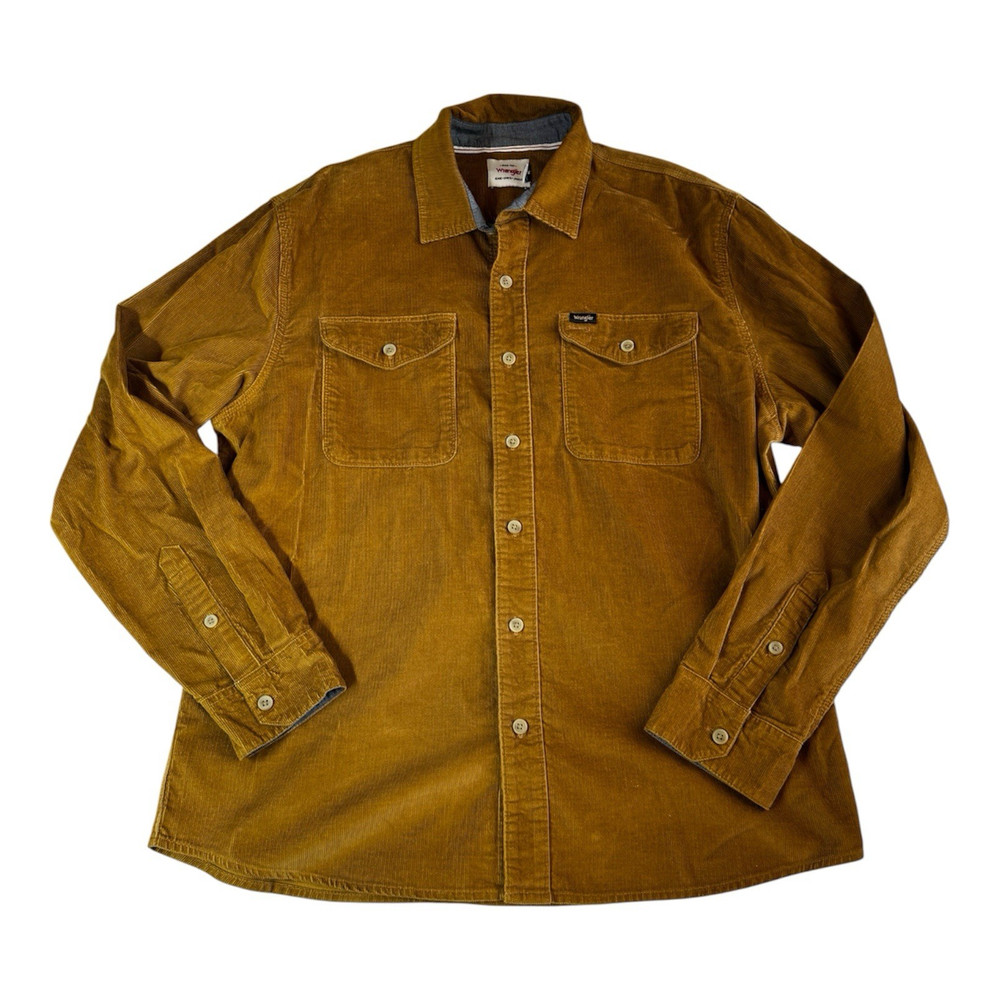 Wrangler Men’s L Brown Corduroy Cotton Button-Up Shirt Long Sleeve Pockets