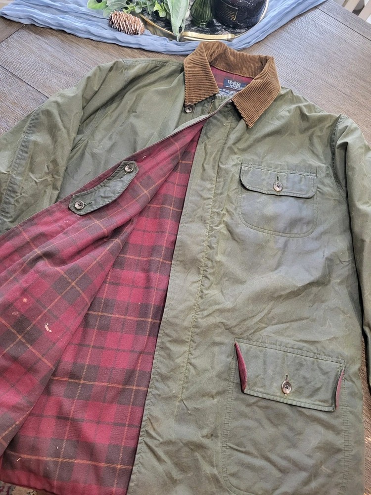 Rare 80s Ralph Lauren Polo Canvas Hunting Jacket Corduroy Trim XL DISTRESSED