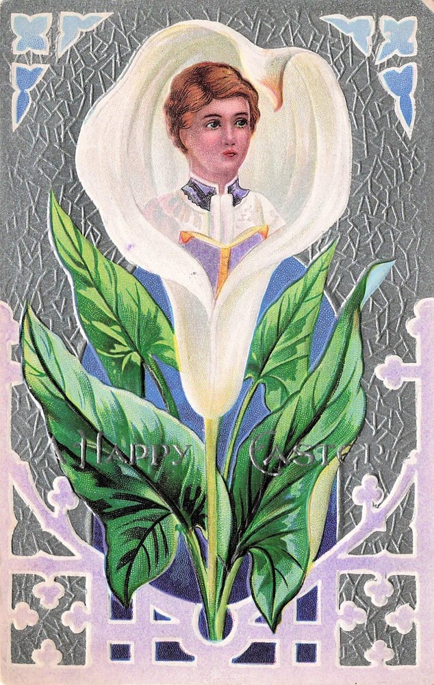 Easter Church Choir Boy Lily Flower Bud Embossed John Winsch Vtg Postcard D63