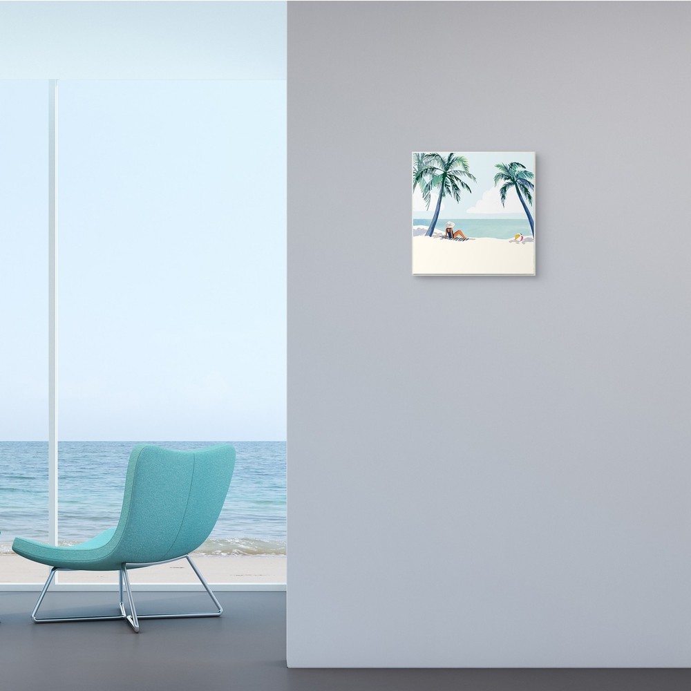 Stupell Coastal Blue Palm Tree Woman Lounging Art 12x12