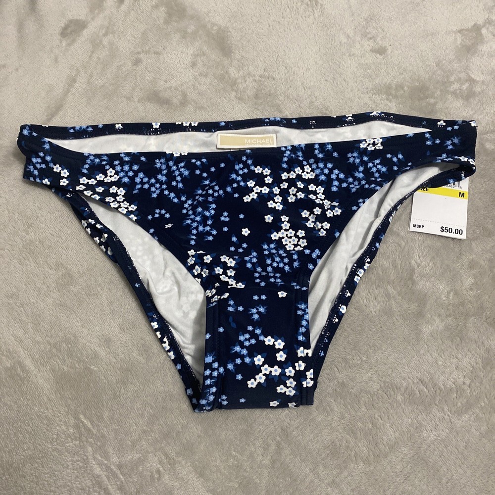 NWT Michael Kors Swimsuit Bikini Bottom Hipster New Navy Size M MRSP $50