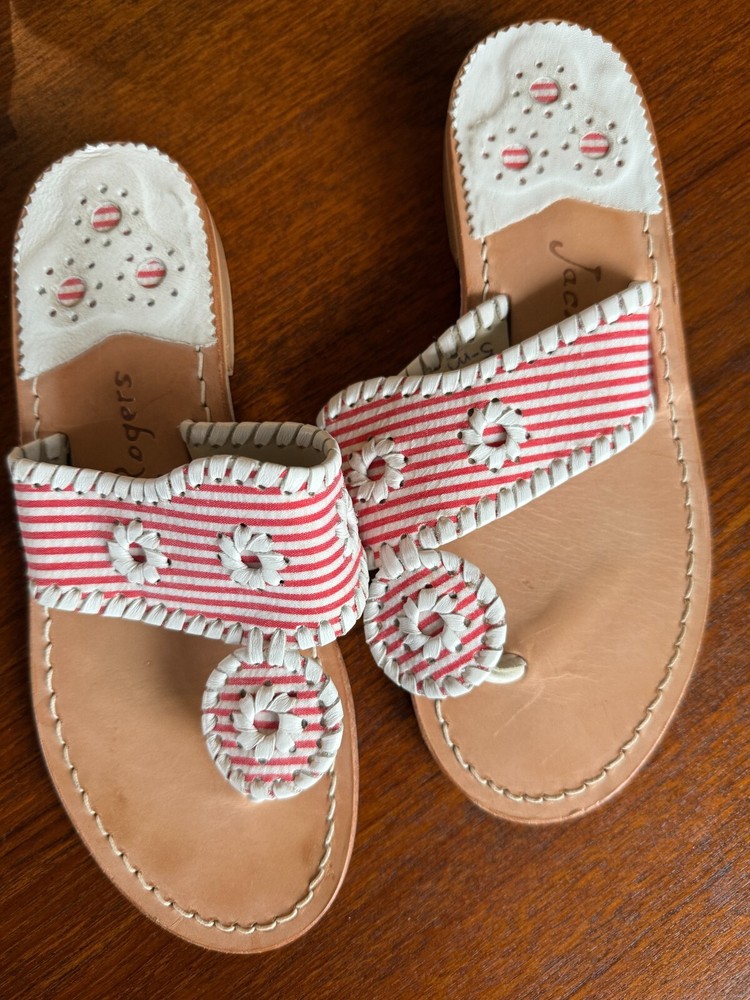 Jack Rogers Jack White red  Leather Thong Sandals Size 5