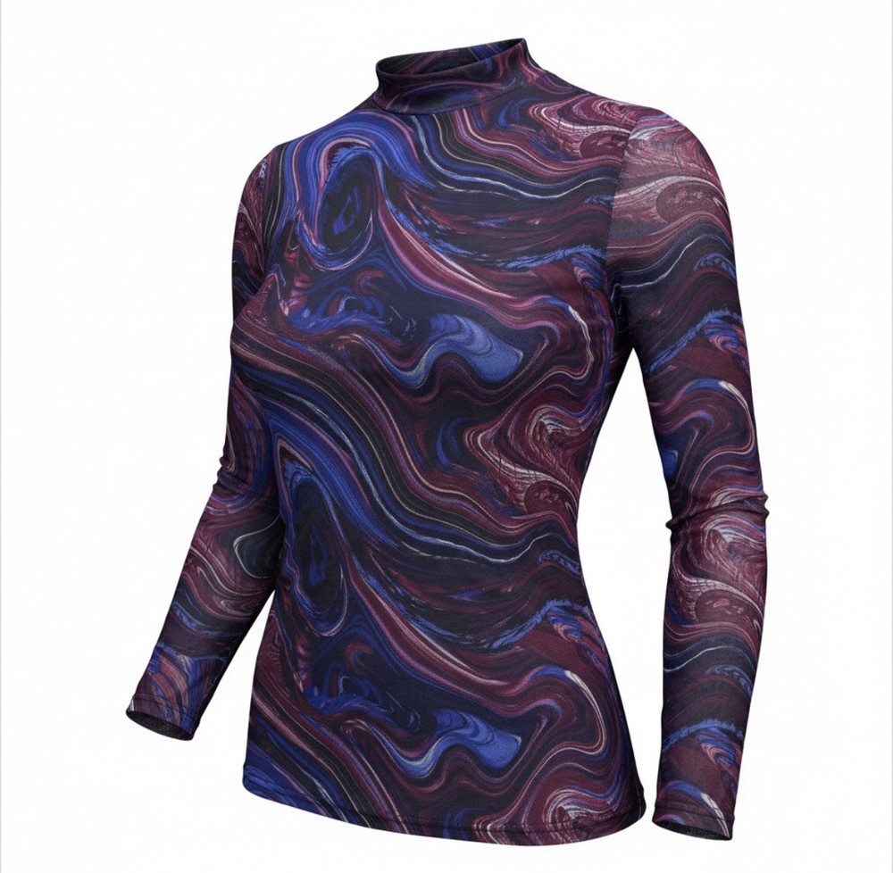 Whimsy Goth NEW YORK & CO. Womens Blouse XXL Sheer Swirls  Y2K EUC Wearable Art