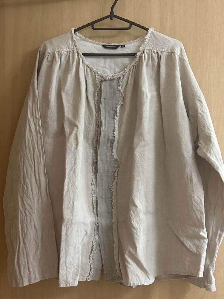 Pas de Calais Linen Frill Long Sleeve Blouse Size 36 Natural Style