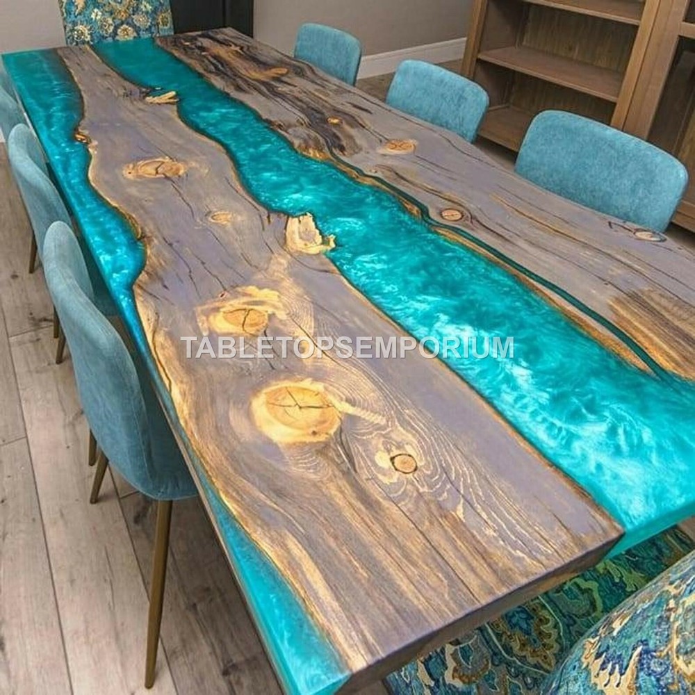 Acacia Wood Epoxy River Dining Table Outdoor Decor Gift-image