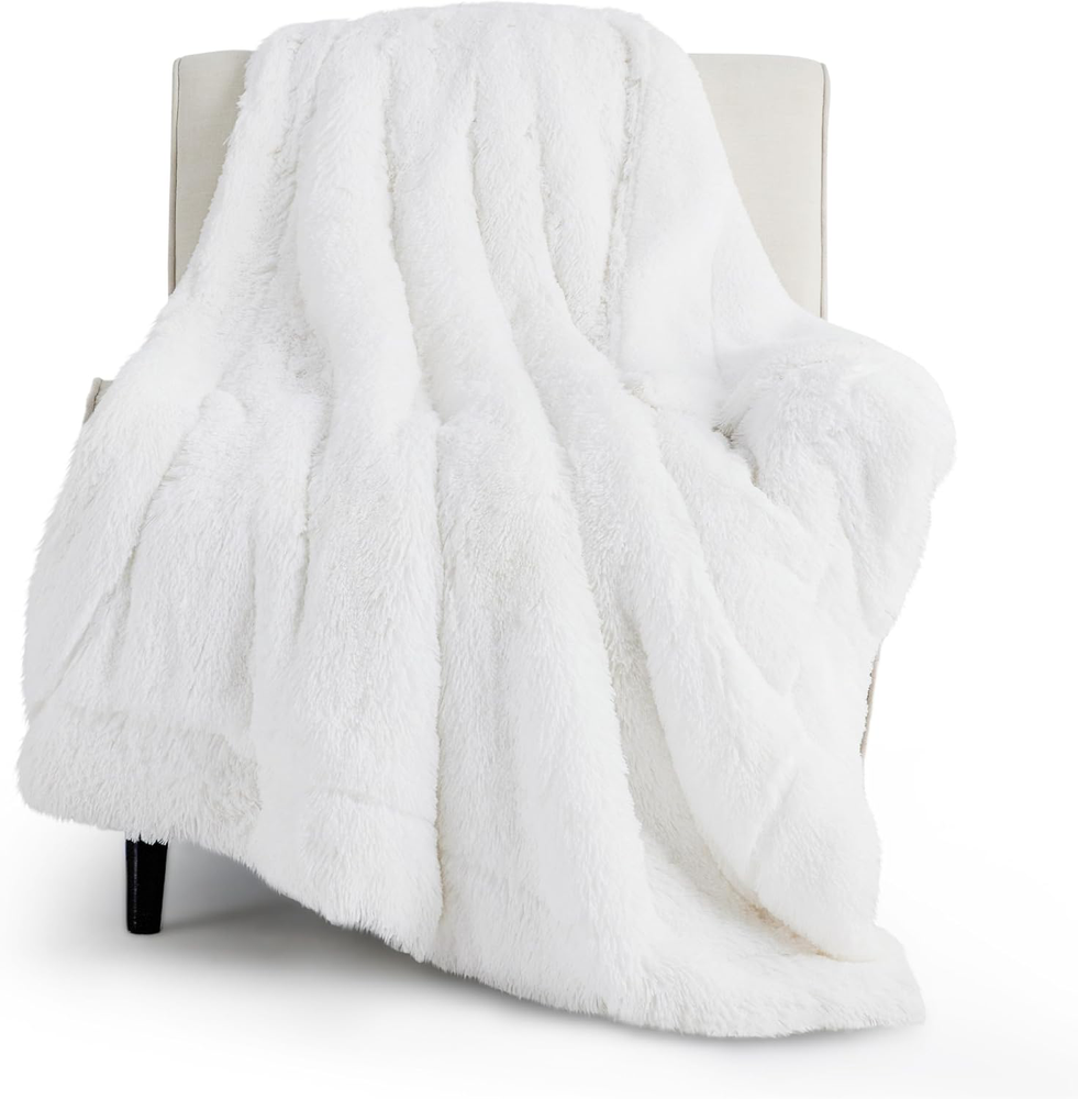 Soft White Fleece Throw Blanket 50x60 Cozy Sherpa Faux Fur Blanket Gifts
