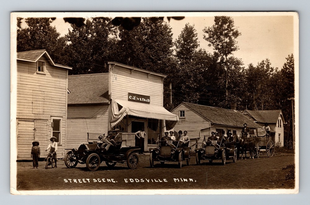 Eddsville, MN-Minnesota, RPPC Street Scene Cars Vintage c1912 Postcard