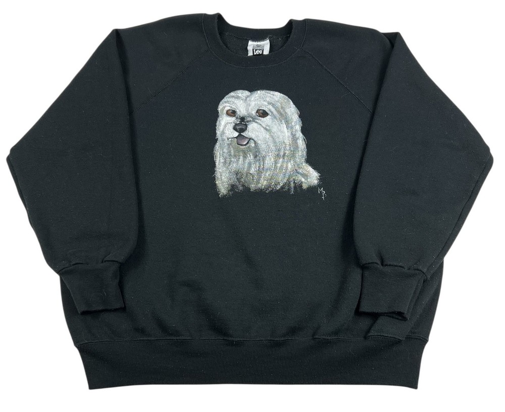 VTG 90s Lee Lhasa Apso Maltese Crewneck Sweatshirt Hand Painted Dog Size 24W