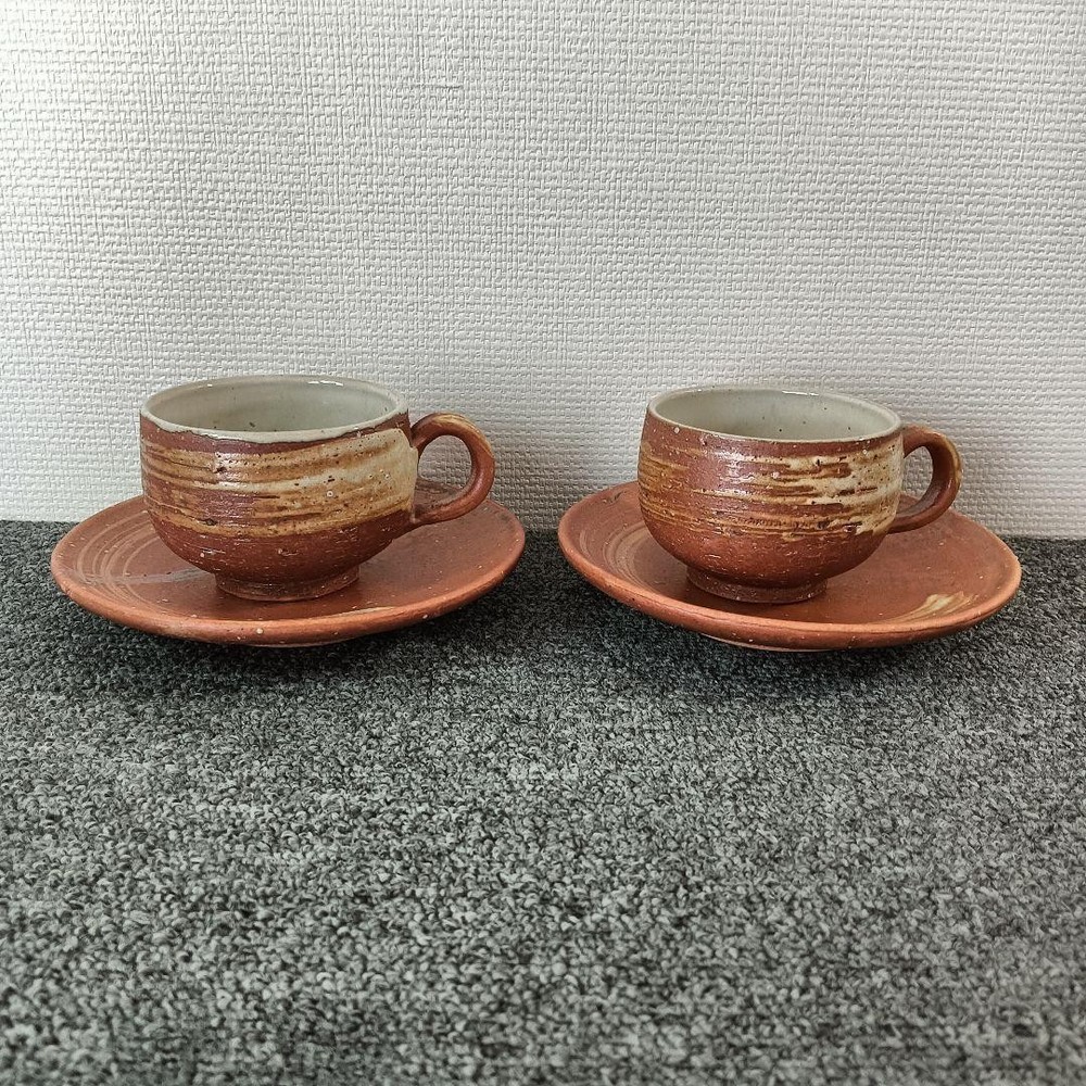 Shigaraki Ware Ceramic Cup & Saucer Set 2 Pcs Tea Coffee Handmade Japan