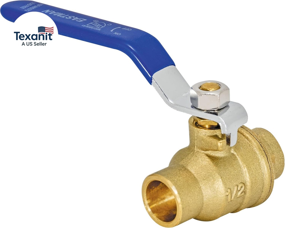 Heavy Duty Full Port Brass Ball Valve, 1/2 in Sweat X 1/2 in Sweat Connection, 2