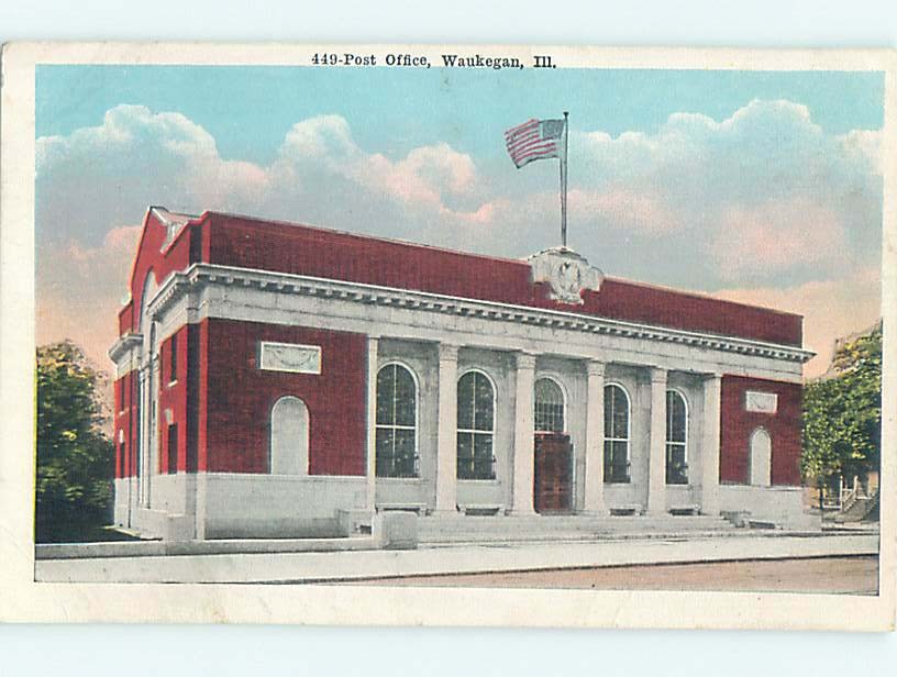 Unused W-Border POST OFFICE SCENE Waukegan Illinois IL hs1317