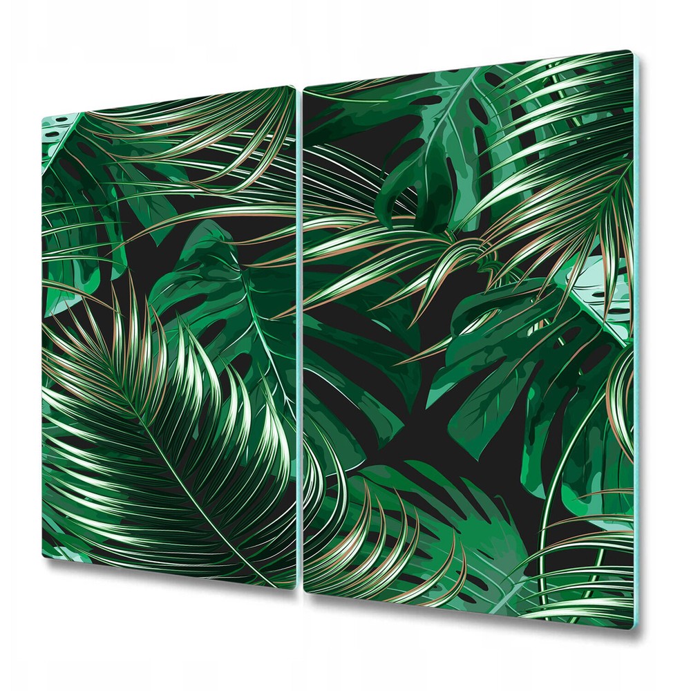 Glass Kitchen Chopping Board Dark Tropical Leaves in Jungle Watercolour 2x30x52