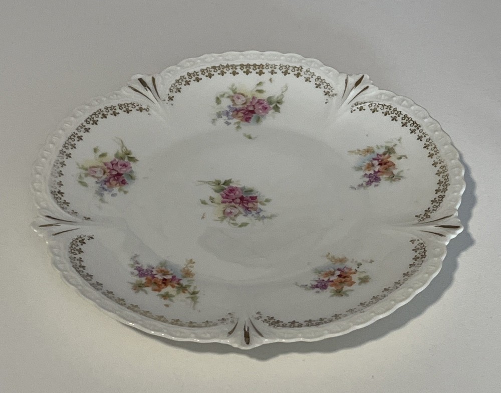 Antique German Fine Porcelain Floral Bread Dessert Plate Scalloped Edge 6.25