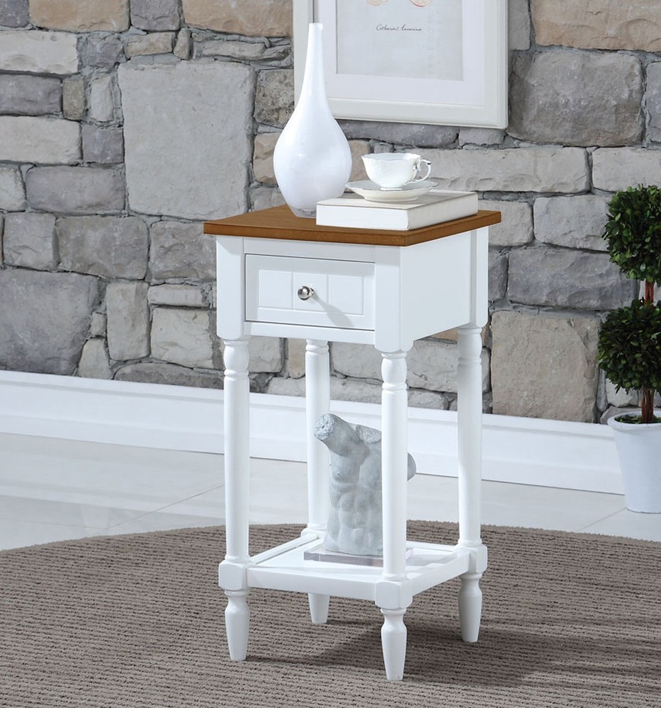 French Country Khloe 1 Drawer Accent Table W/ Shelf Driftwood/White