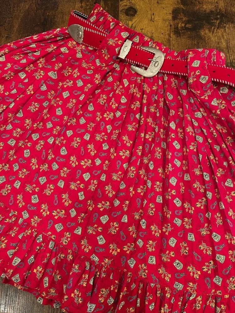 Desert West by Sherry Holt VINTAGE red skirt/ruffle, belt included, One Size