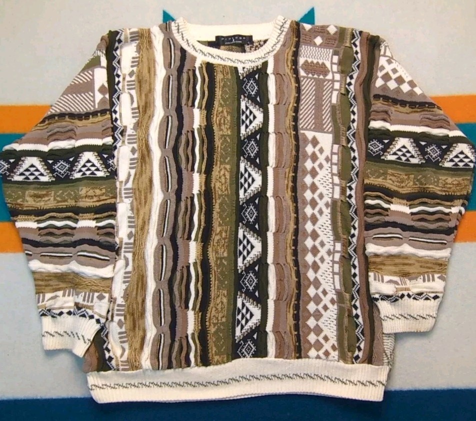 Vintage Protege Sweater Coogi Style Tundra 3D Knit Cosby Ugly USA Made 90s Large