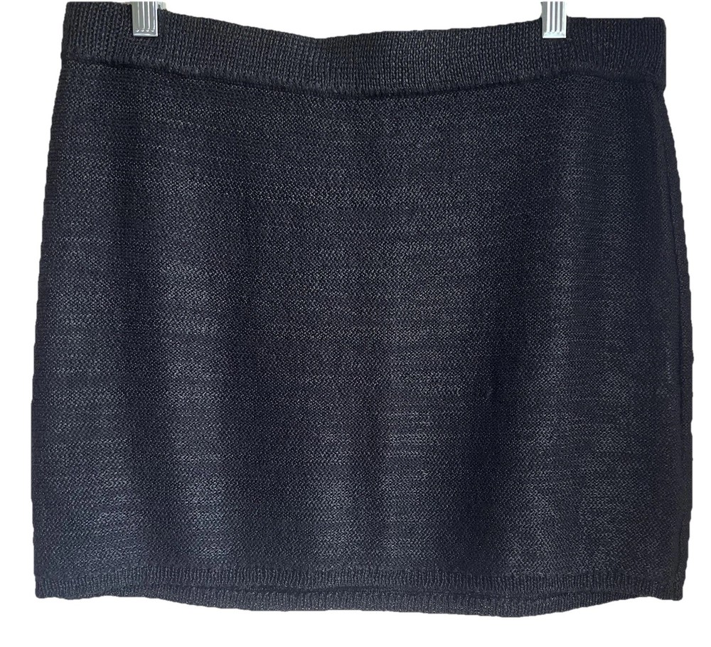 Wild Fable Women’s Black Sweater Knit Mini Skirt Shiny Stretch Straight Size L