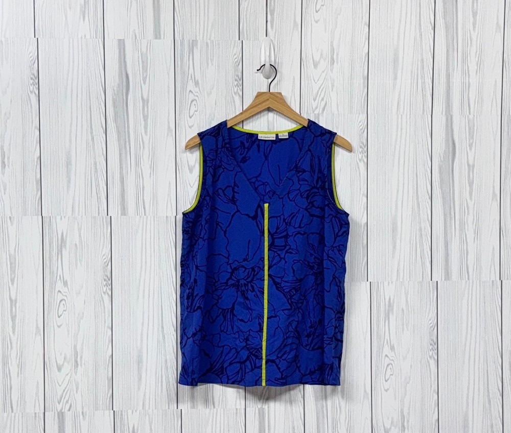Liz Claiborne top womens size large sleeveless blouse floral blue pullover tank