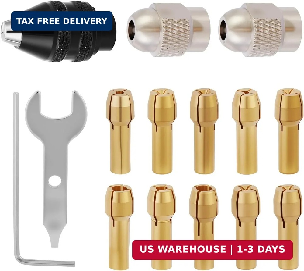 15PCS Keyless Drill Chuck Collet Set 1/32