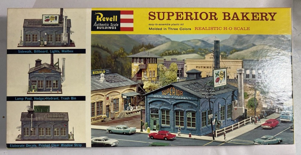 Vintage Revell HO Scale Superior Bakery Building Model Kit T-9037 Open Box
