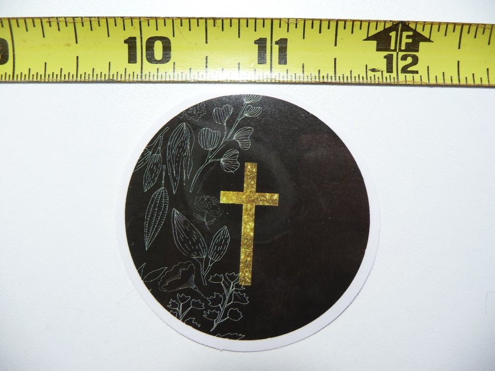 BW Cross Circle Sprigs Decal Sticker for Faith Church Christian Belief