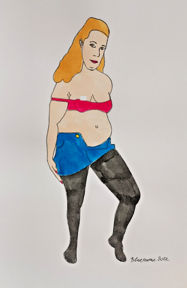 Unique erotic painting nude woman watercolor on paper 21x30cm original