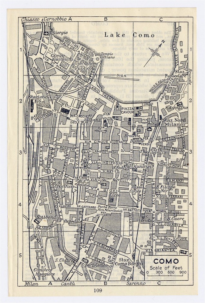 1937 Original Vintage City Map Of Como / Lombardy / Italy