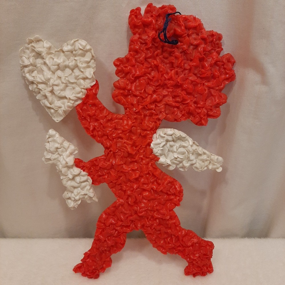 Vintage Popcorn Melted Plastic Red Cupid Heart Valentine Decoration Made in USA