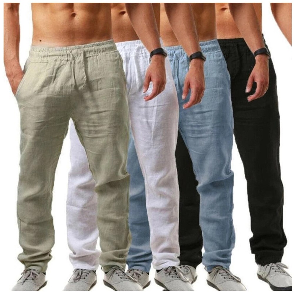 Men's Cotton Linen Harem Casual Pants Loose Drawstring Yoga Long Trousers