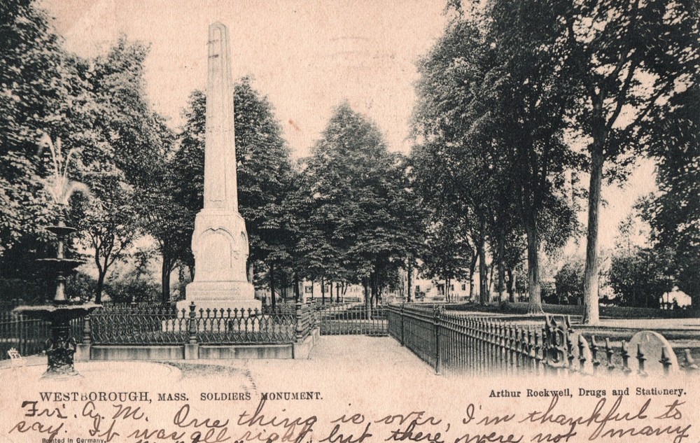 MA Westboro - Soldiers Monument - Westborough Massachusetts Postcard UDB 1906