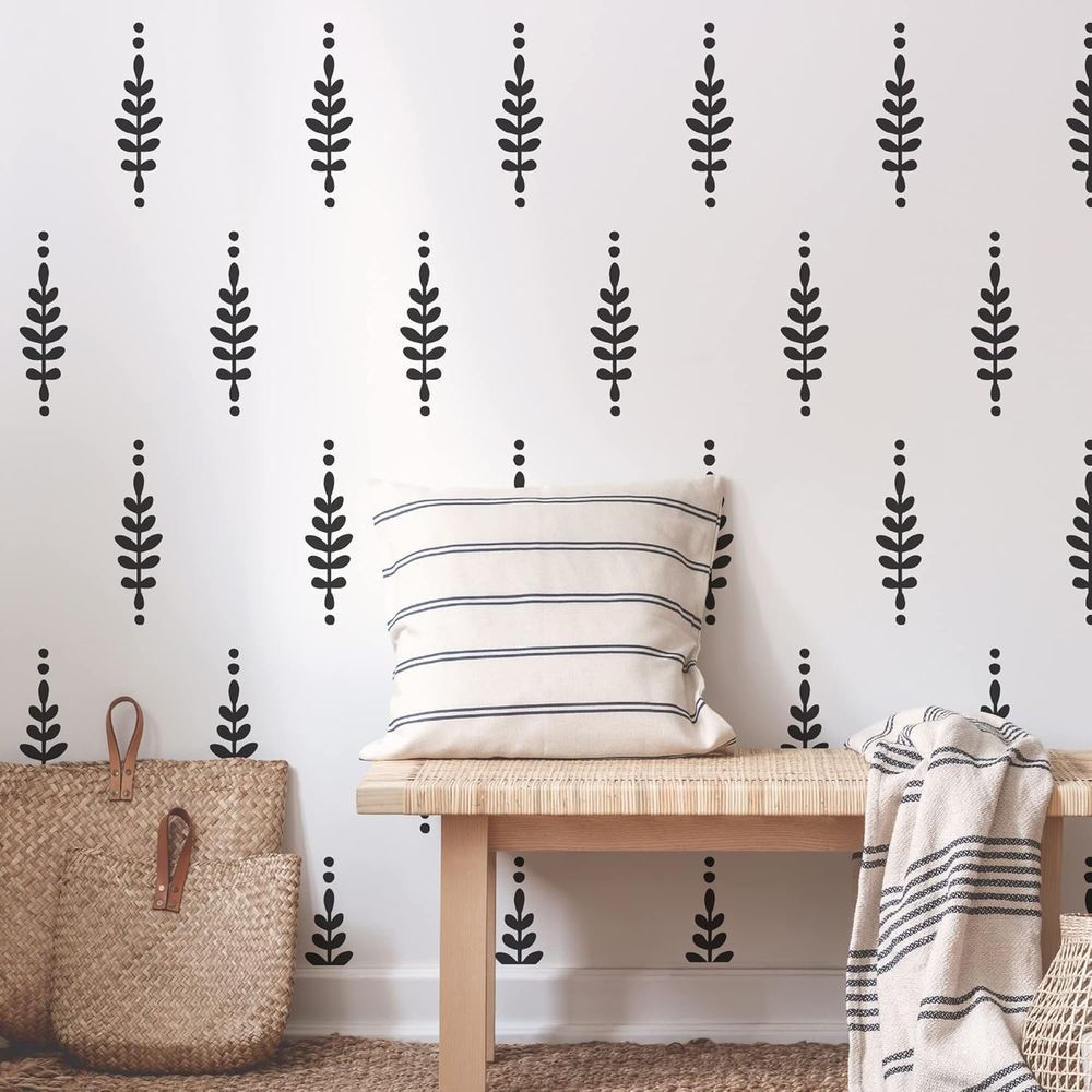 A Room with Floral Vinyl Leaves Wall Decals, Peel and Stick Modern Boho Flower S