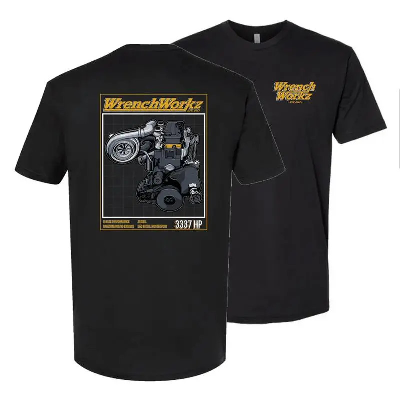 Wrench Workz Turbo Engine T-Shirt, 3337 HP Diesel Performance Graphic