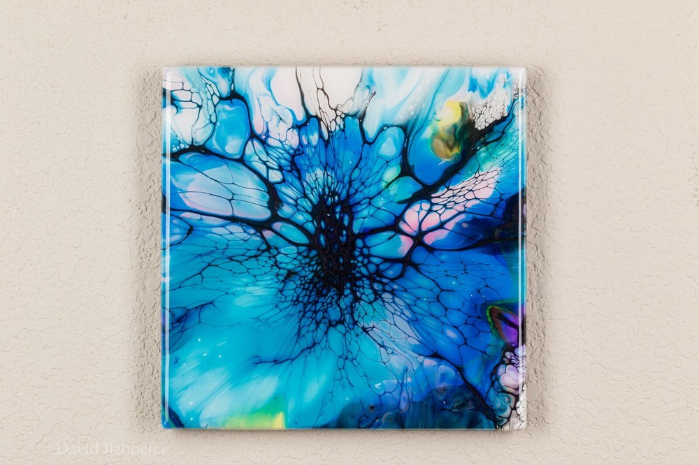 Abstract acrylic UV resin painting on porcelain, ready to hang