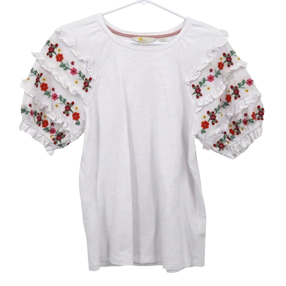 Boden Embroidered Jersey Top Womens 6 White Boho Cottagecore Feminine Romantic